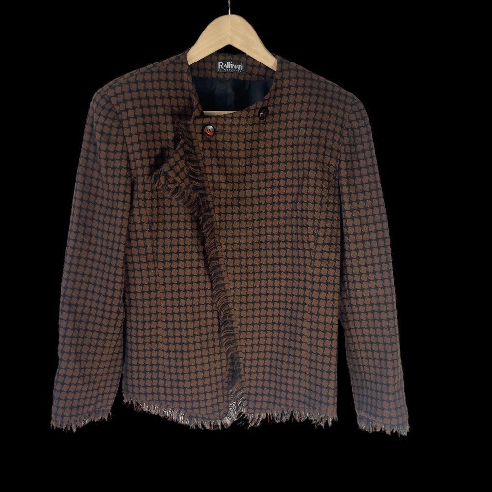Raffinati Le Collezioni Brown/Black Fringe Trim 100%‎ Virgin Wool Jacket Sz 6
